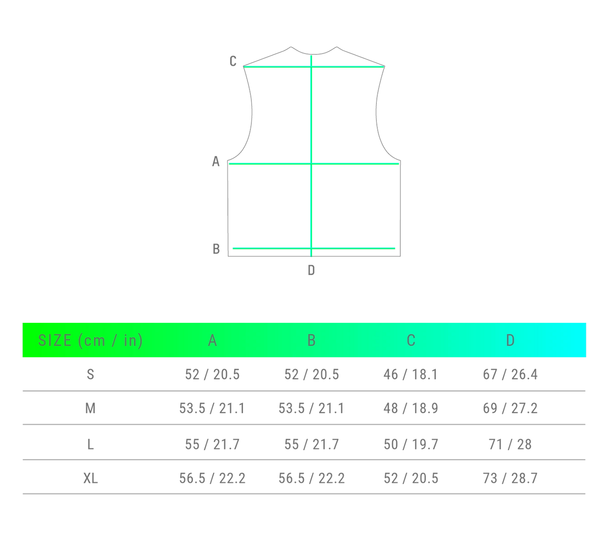 HUNK size chart - Boxy Cropped Tank (cm / in)